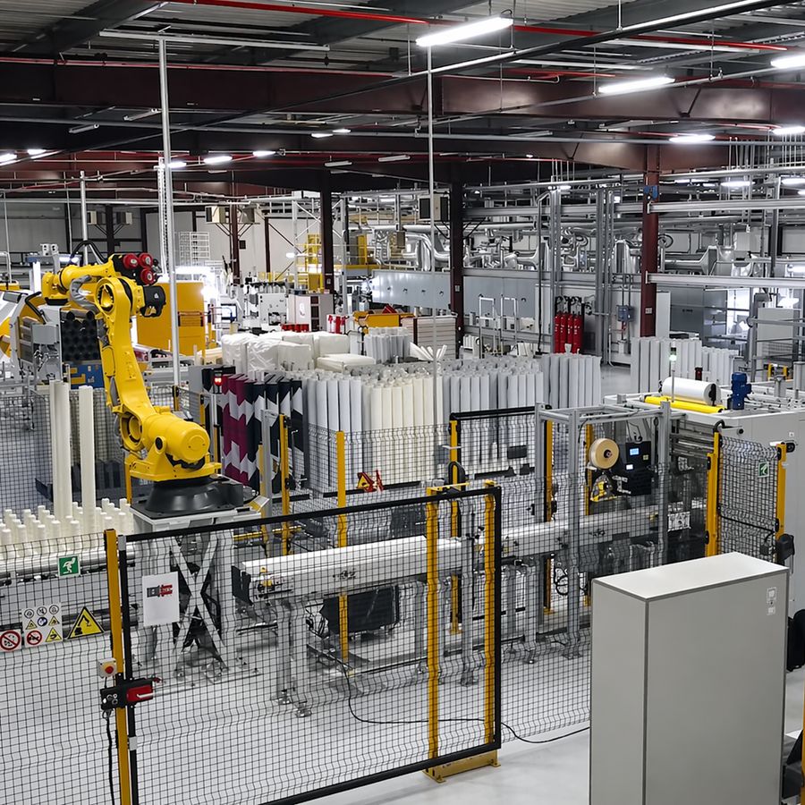 Connected palletizing flow for roll warehouse output