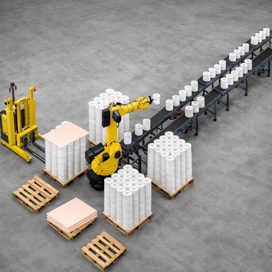 Fiberglass palletization and pallet packaging line